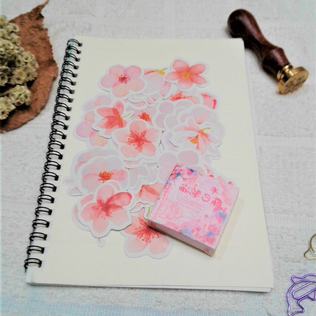 

45 Pcs Stiker Aesthetic Murah/Sticker Box Cherry Blossom Untuk Journal/Scrapbook/Diary