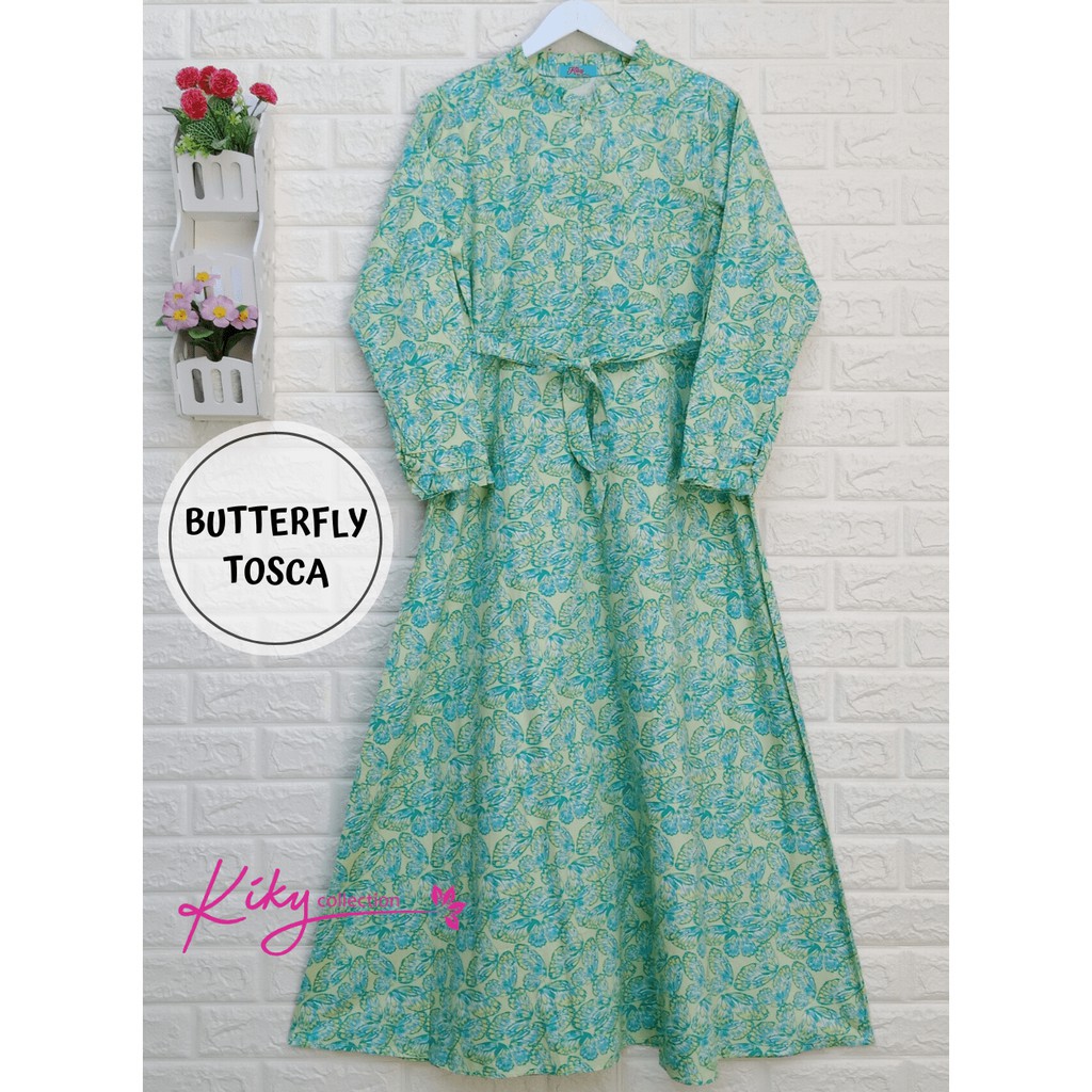 Gamis Katun Jepang Original Kekinian Cantik Wanita Dewasa Motif Butterfly Gold Hijau Hitam Pink L