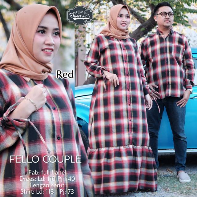 Fello couple flanel kemeja gamis kotak kotak