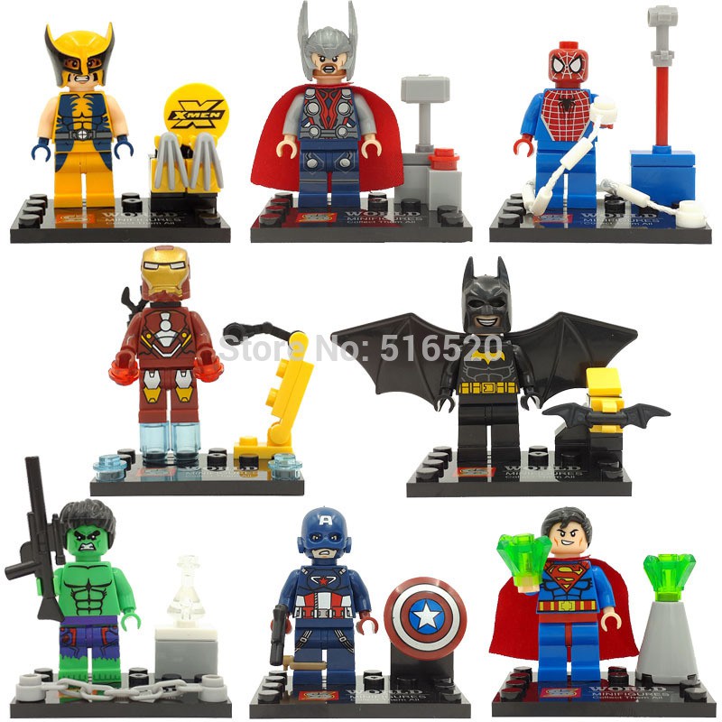 Lego Heroes Set Brick Spiderman Batman Iron Man Thor Superman Hulk Marvel