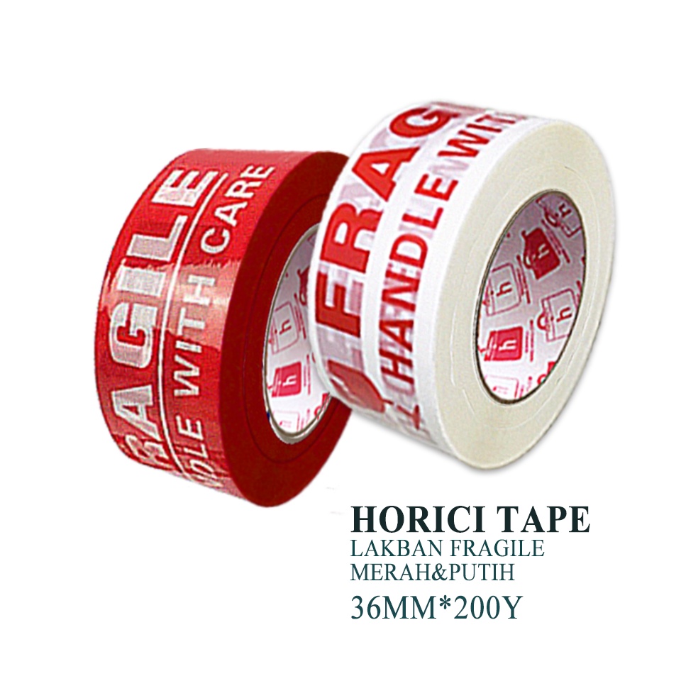 HORICI TAPE 36MMx200Y lakban Fragile Jangan di banting Isolasi Mudah Pecah Belah Aneka varian termurah satuan
