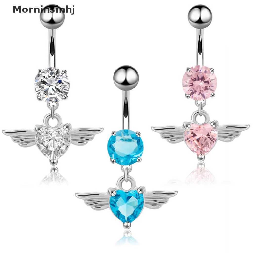 Mornin 14G Hati Sayap Kristal Pusar Perut Kancing Cincin Barbel Tubuh Tindik Perhiasan id