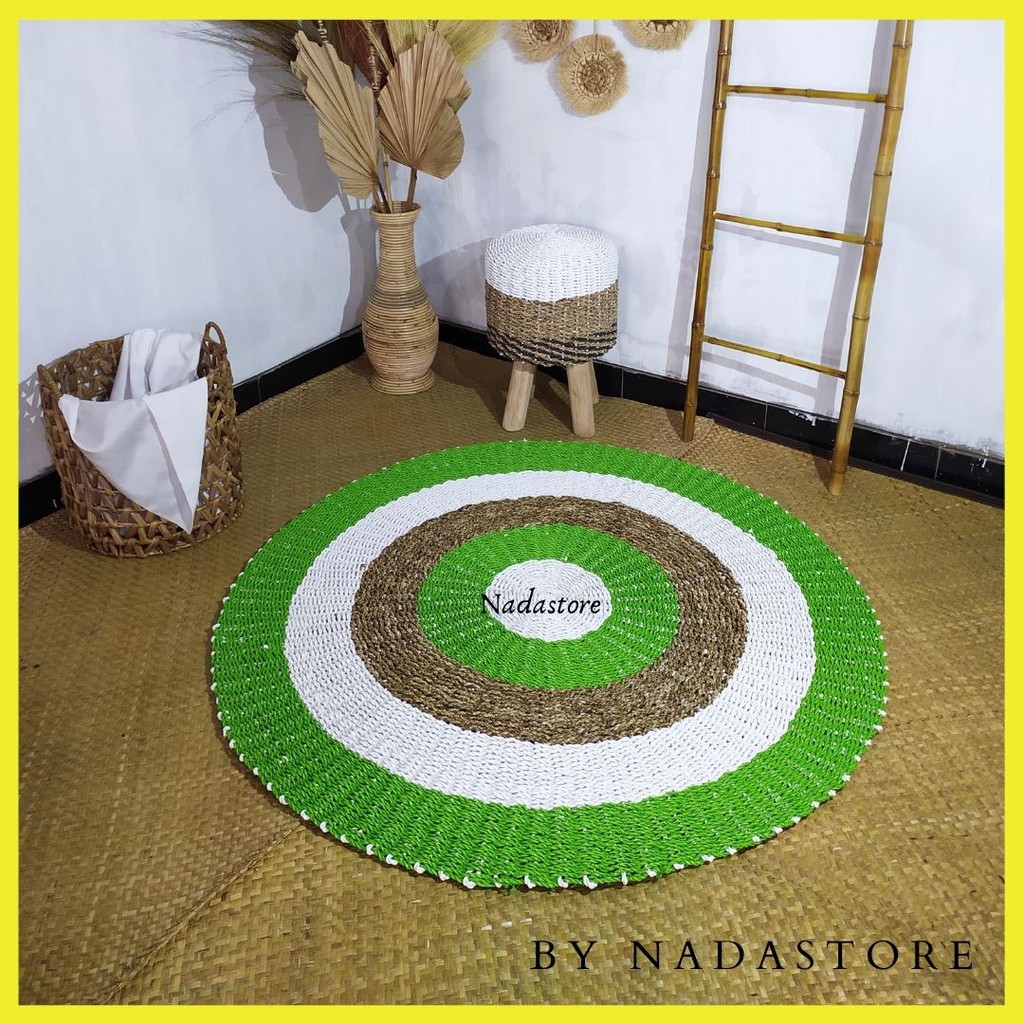 RUG SEAGRASS HIJAU PANCA WARNA 120 CM / TIKAR BULAT / KARPET ANYAMAN