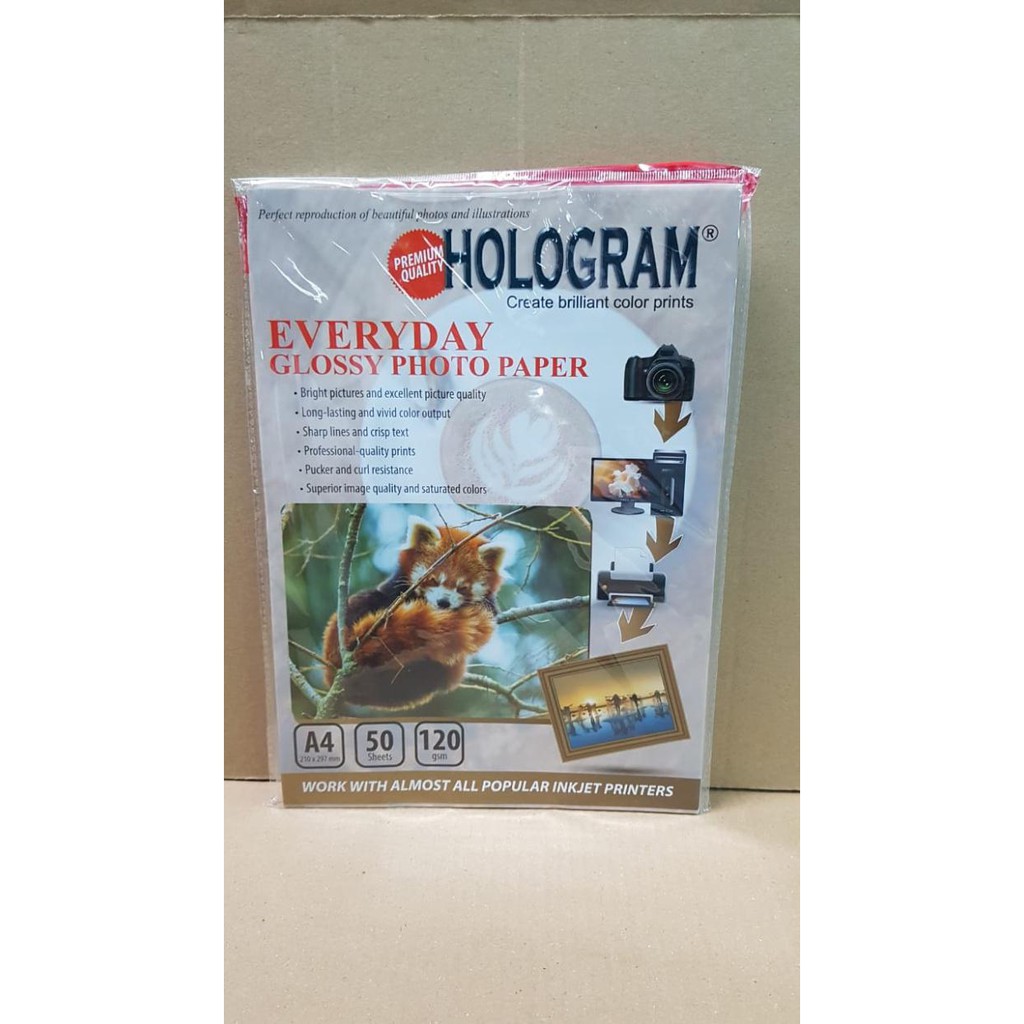 

Kertas / Glossy Photo Paper A4 120 Gsm (Isi 50) Kertas Print Foto Merk Hologram