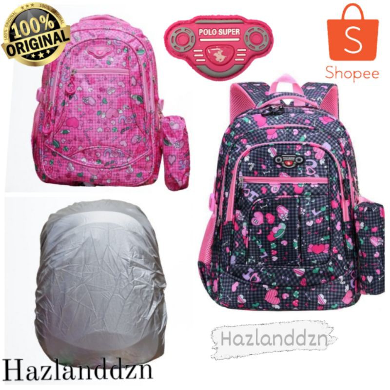 TAS RANSEL ANAK SEKOLAH PEREMPUAN POLO SUPER ABG IMPORT FREE RAINCOVER+PENSIL CASE BISA COD