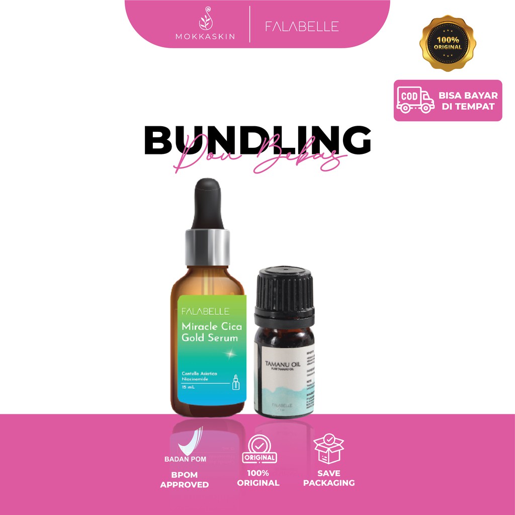 Falabelle Bundling duo Jerawat 3 ( Falabelle Tamanu Oil 5 ml &amp; Falabelle Miracle Cica Gold Serum 15 ml )