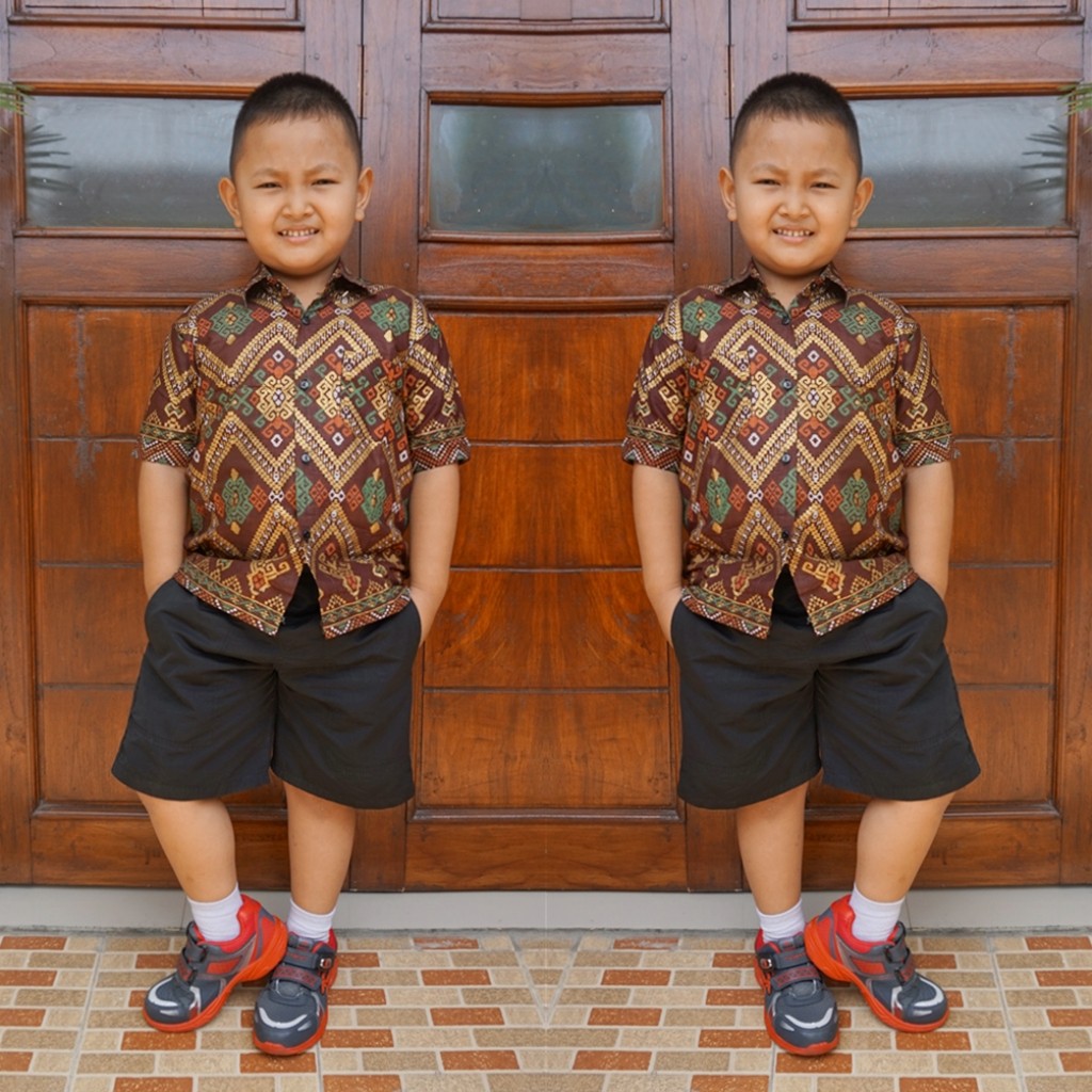 kemeja hem batik anak bahan katun  BAL 607 Coklat