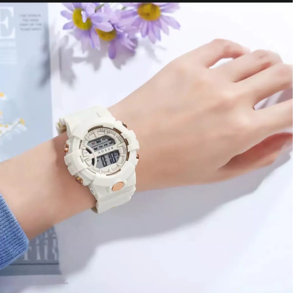 (BW)Jam Tangan Wanita Fashion Import Aosun Digital Bunga Bulat SS-19