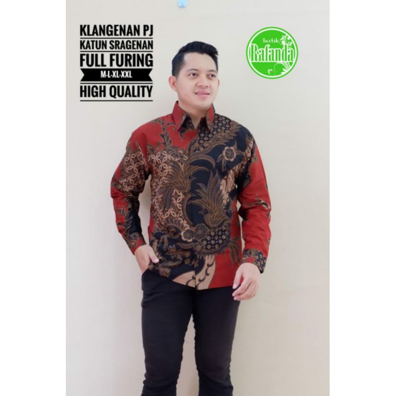 Batik Lengan Panjang Warna Merah Marun Batik Pria Lepis Furing Warna Marun KLAMGENAN Baju Batik Baru