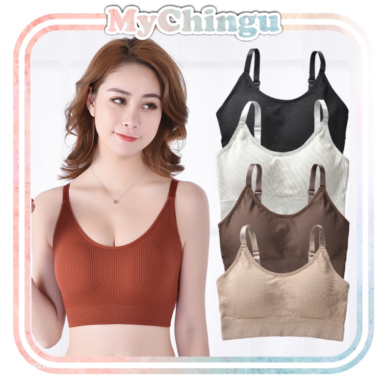 ❀ Chingu ❀ PW097 COD Sport Bra Olahraga Yoga Gym Wanita Fashion Tanpa Kawat BH Lembut Import Surabaya