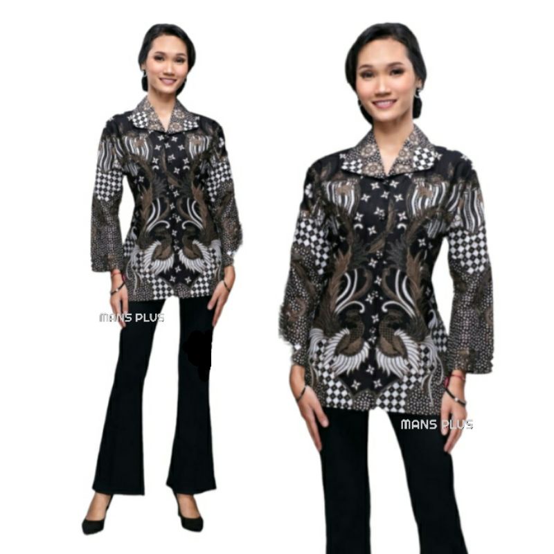 Blouse Batik Wanita Jumbo Lengan Panjang 4L-5L Atasan Kemeja Batik Wanita Big Size XXL XXXL Seragam Batik MRS