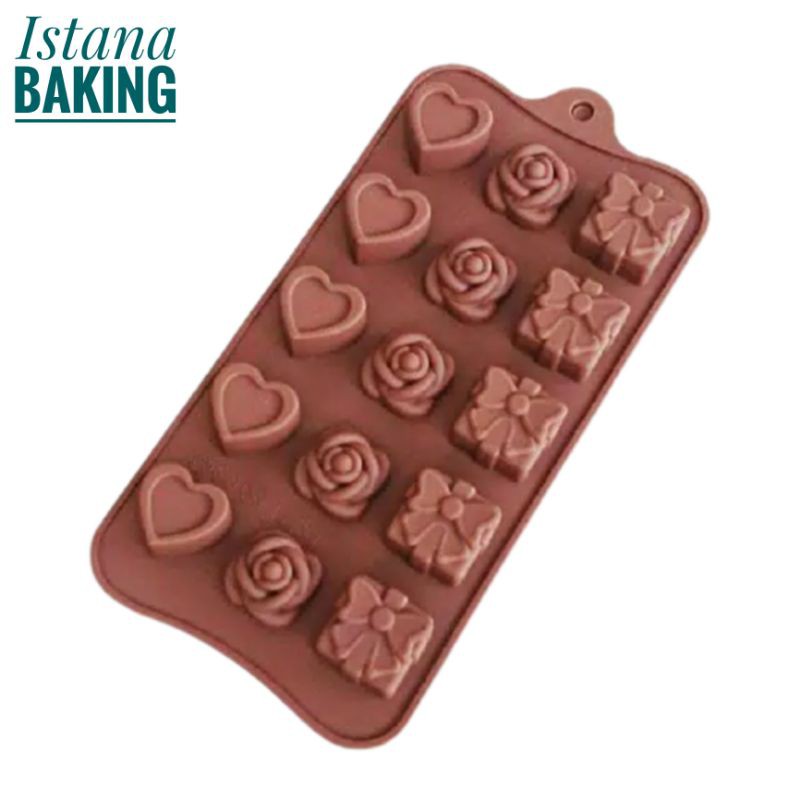 [Istana Baking] Cetakan Silikon Coklat Puding Es Batu Jelly Love Mawar Pita Kado