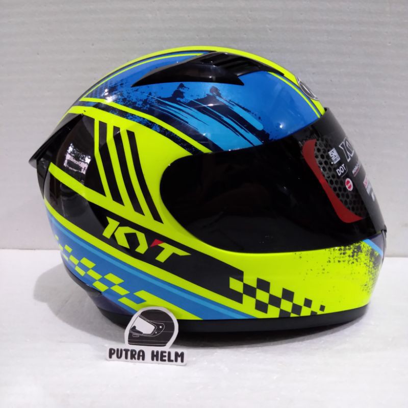 Helm KYT Full Face  R 10 #4 Yellow fluo Blue