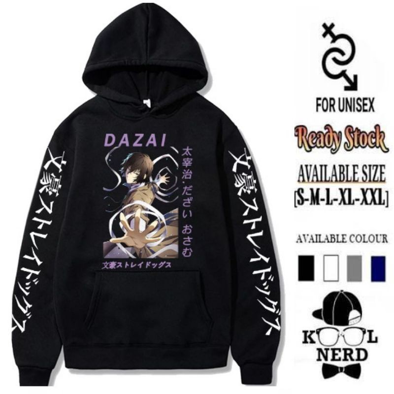 OSAMU DAZAI ANIME HOODIE BUNGO STRAY DOGS KEREN TOKOH ANIME PRIA DAZAI ~ READY SIZE S-XXL