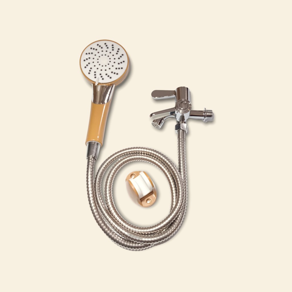 Kepala Hand Shower Head Mandi Gold 3 Mode Besar Selang + Kran Cabang / Spray Bidet