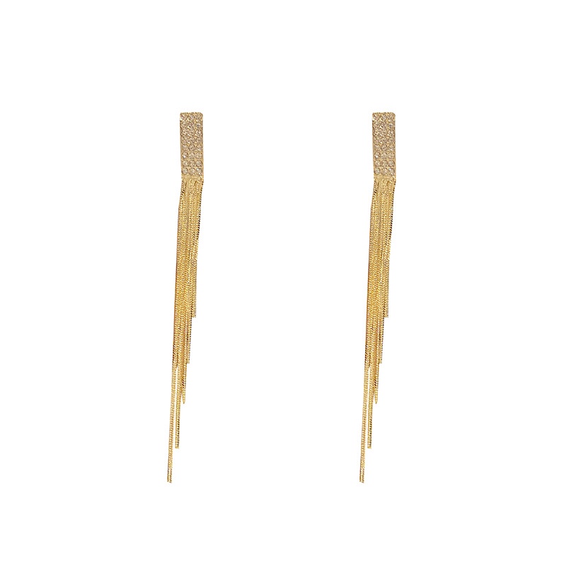 925Jarum Perak Gaya Korea Penuh DiamondinsPanjang Rumbai Anting-Anting Wanita Korea Selatan Dongdaemun Sederhana Dingin Telinga Cincin-4