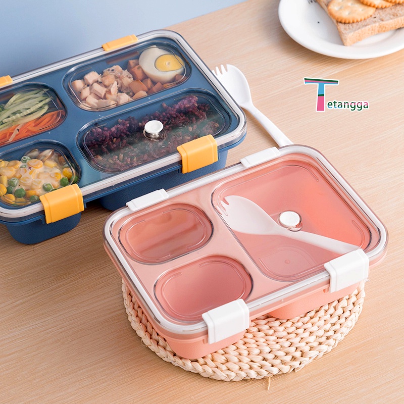 Lunch Box /3/4 Grid tempat makan Dengan Dengan Kotak Sup Dan Sendok Gratis/1250ml kotak bekal