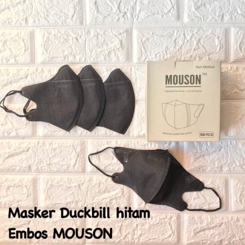 MASKER DUCKBILL ADA EMBOS MOUSON HITAM PUTIH 1BOX ISI 50PCS