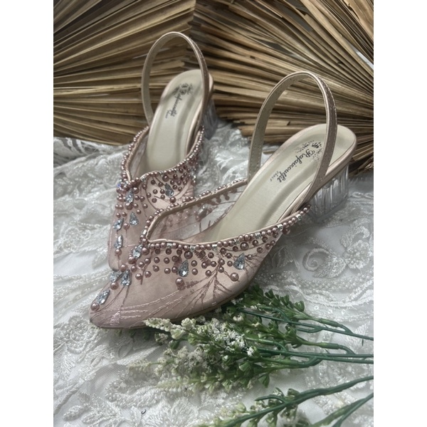 sepatu wanita rosegold pesta wedding yasintya tali 5cm kaca