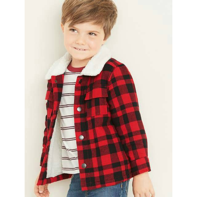 Jaket Anak Old Navy Boys Plaid Flannel Sherpa Shirt Jacket Original SIZE M (8T)