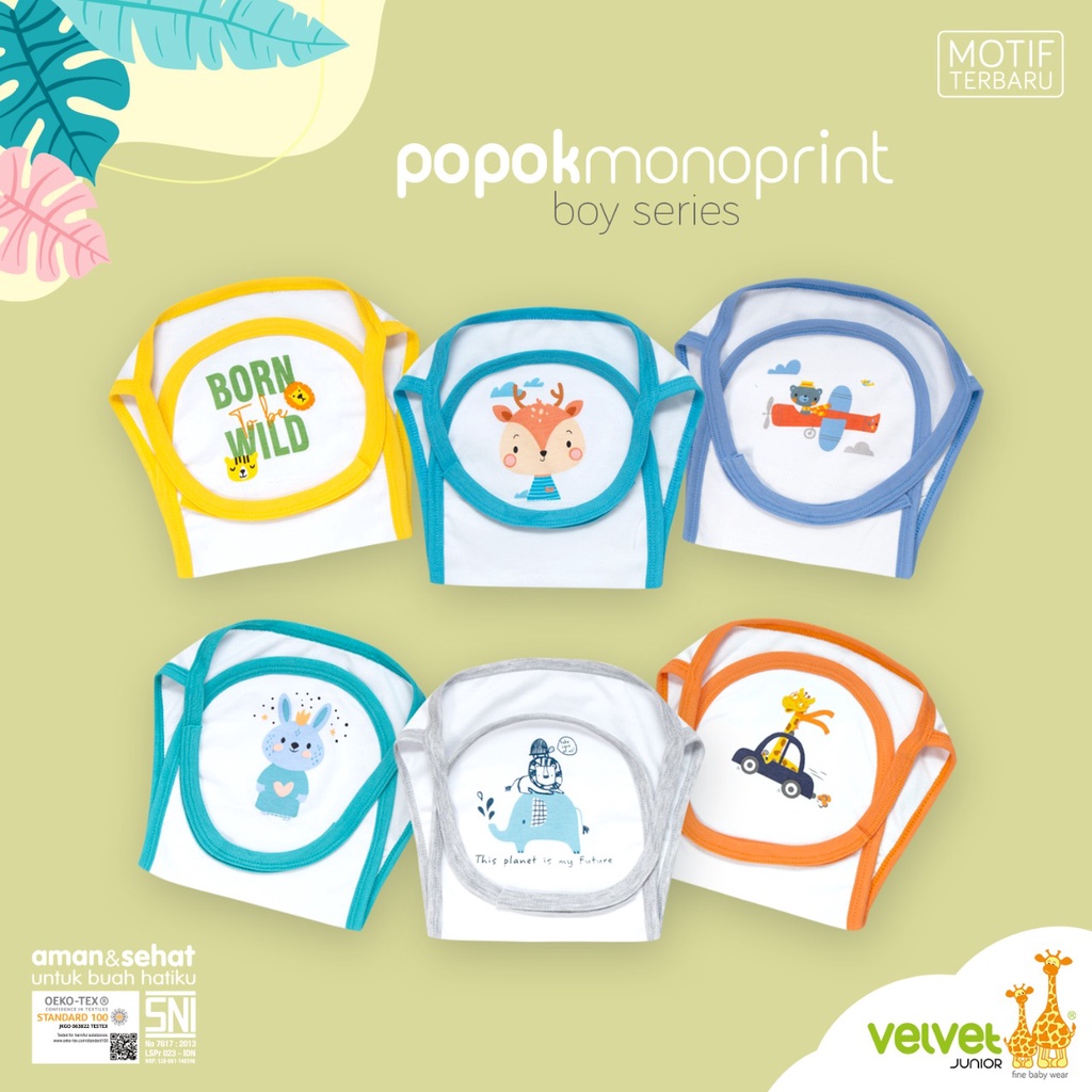 Velvet Junior Popok Mono Print  / Popok Bayi Newborn/Popok Kain Newborn  (6pc)