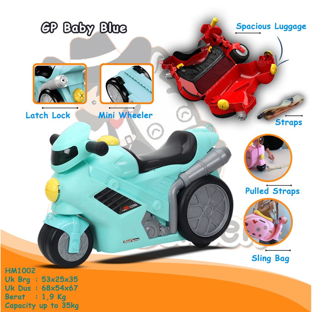 HM1002 Koper Anak Motor Balap GP Remote Travel Trolly Troli Tas Karakter Cabin Size Horsemen