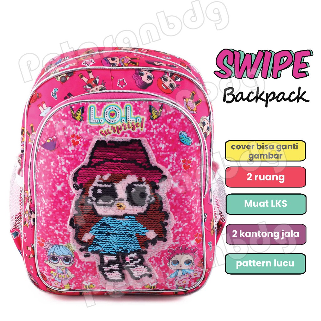 LOL SURPRISE - Tas Ransel Model Usap / Swipe Backpack Tas Sequin Anak LOL SURPRISE