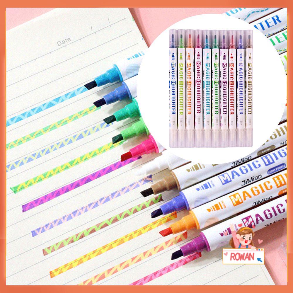 R-flower 10PCS / Set Spidol Fluorescent Kepala Ganda Berubah Warna Untuk Sekolah / Kantor