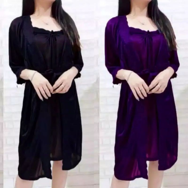 Baju tidur kimono satin import + inner dalaman