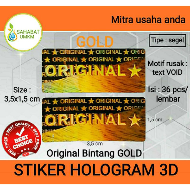 

STIKER HOLOGRAM 3D ORIGINAL BINTANG GOLD 3,5x1,5cm (Motif rusak text VOID)