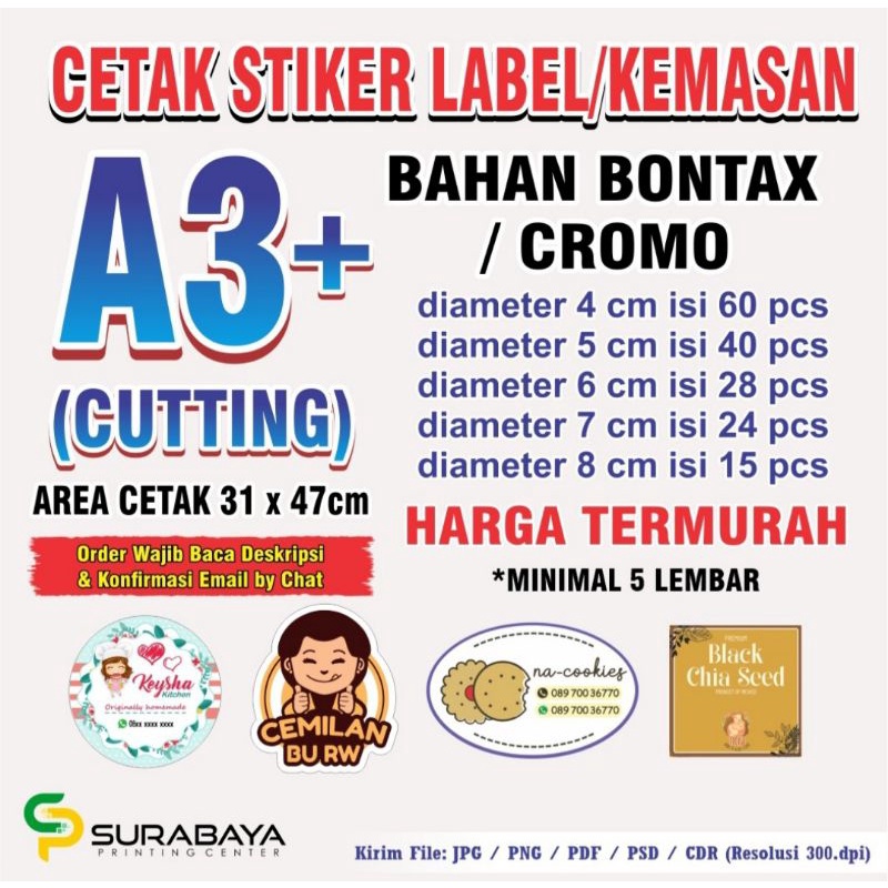 

CETAK STIKER A3+ BONTAX / CHROMO + CUTTING TERMURAHHH BERKUALITAS