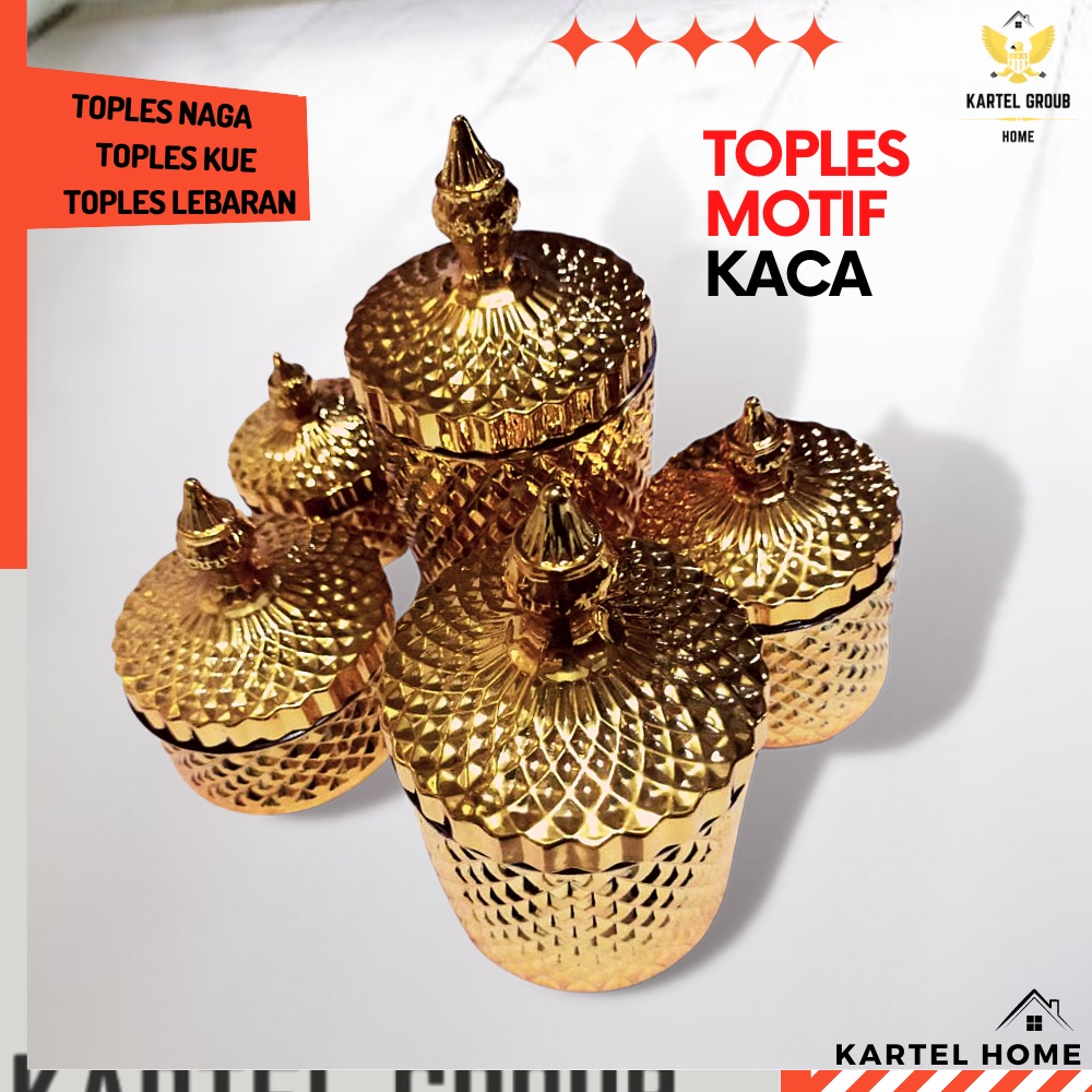 Toples Emas Mewah Set Kaca Toples Kristal Lebaran