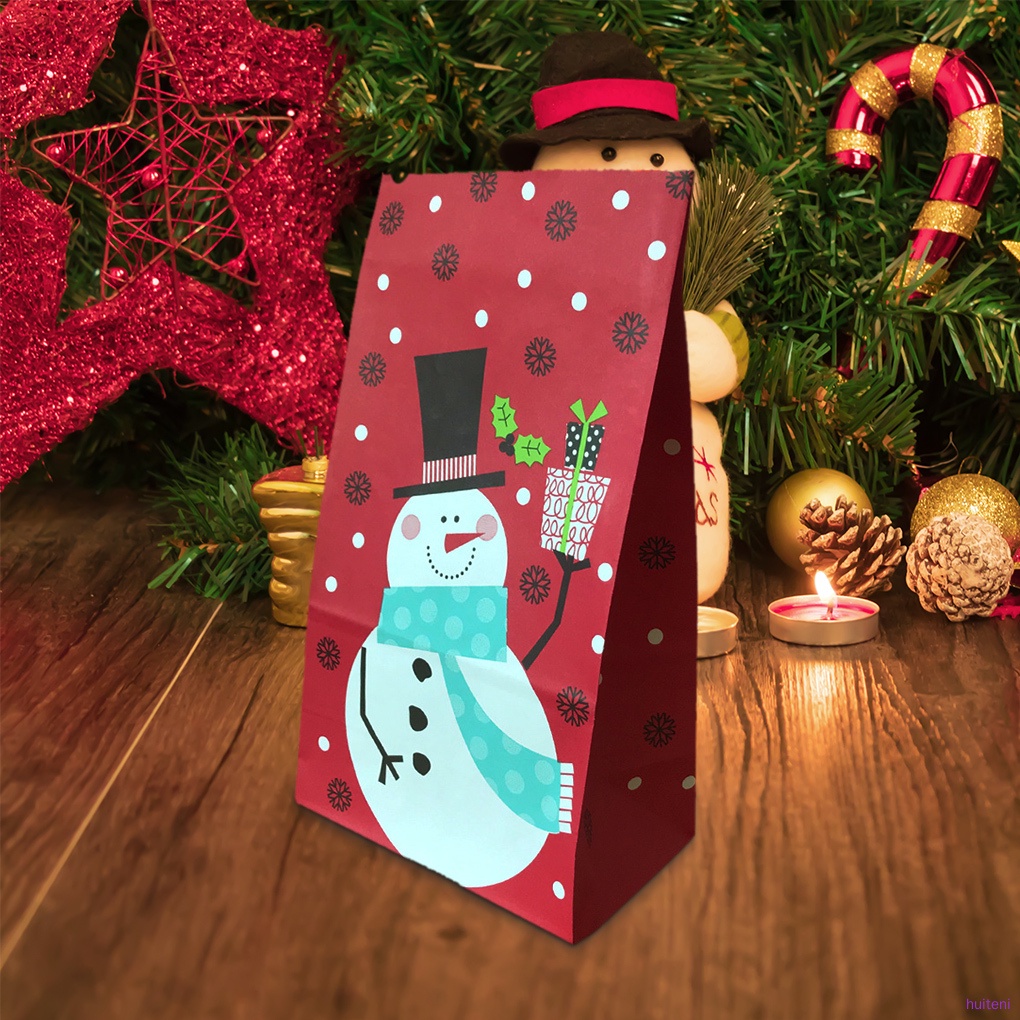 10pcs Kantong Kertas Motif Kartun Snowman Untuk Dekorasi Natal