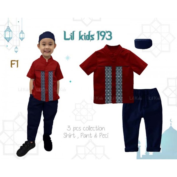 IMPORT LK193 F1 Koko Muslim India Anak Merah Maroon Lengan Pendek Kopiah Peci Pakistan