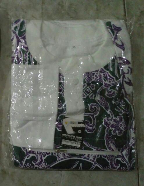Kaos Haji Batik Pria Lengan Panjang Berkantong K3/saku Kancing Sablon - Perlengkapan Haji Dan Umroh