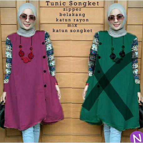 Special Cn 60218 Tunic Songket Tunik Kemeja Batik Etnik Songket Simple Elegan Magenta Hijau Tosca
