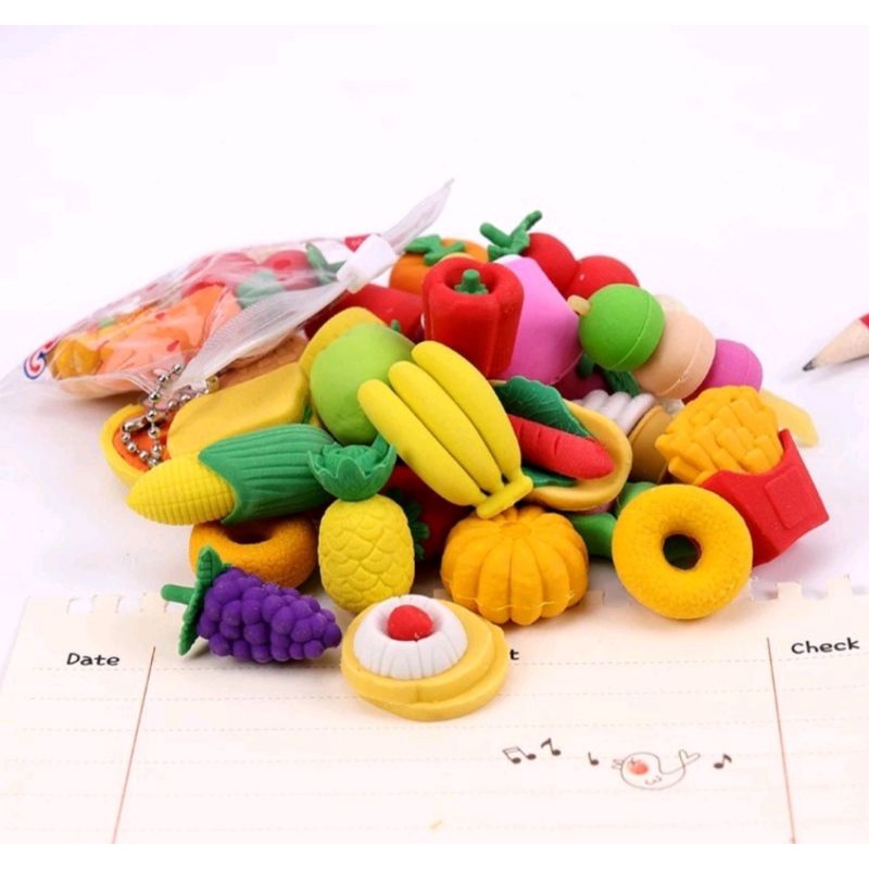 1 SET ISI 4PCS PENGHAPUS PENSIL BENTUK BUAH DAN DINOSAURUS PENCIL ERASER