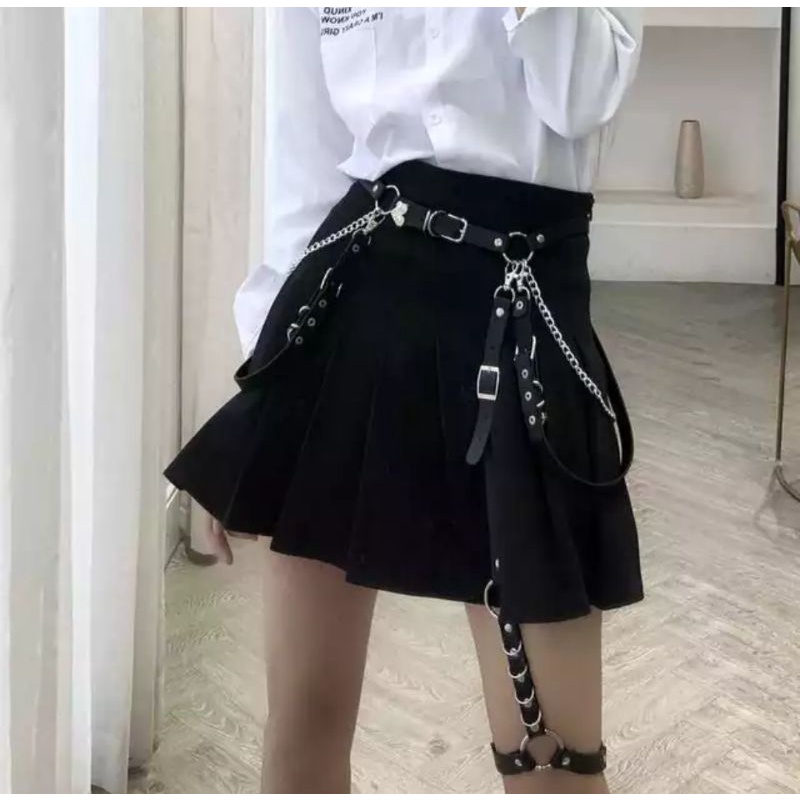 [HF010] Punk gothic Leather Women Belts with chain Harajuku Harness Leg Belt Body Waist Strap Jk Dress Jeans