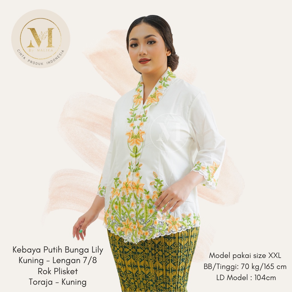 Baju Kebaya Encim Putih Bunga Lily Lengan 7/8 MALIKA Atasan Kebaya Ncim Modern-3