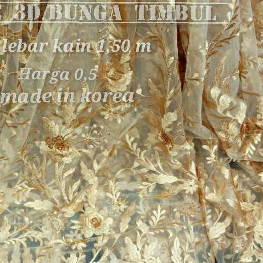 ֍ Kain tile 3d/bunga timbul/geliter/tule akar bunga timbul/ ♧