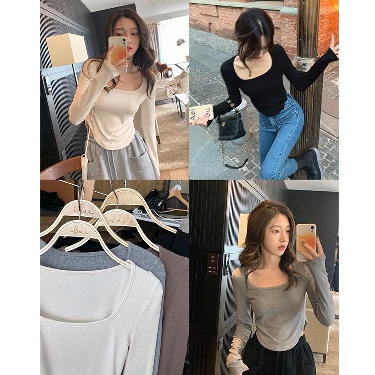 kaos oblong lengan panjang import top square collar celana pendek wanita wajib masuk kaos simple bot