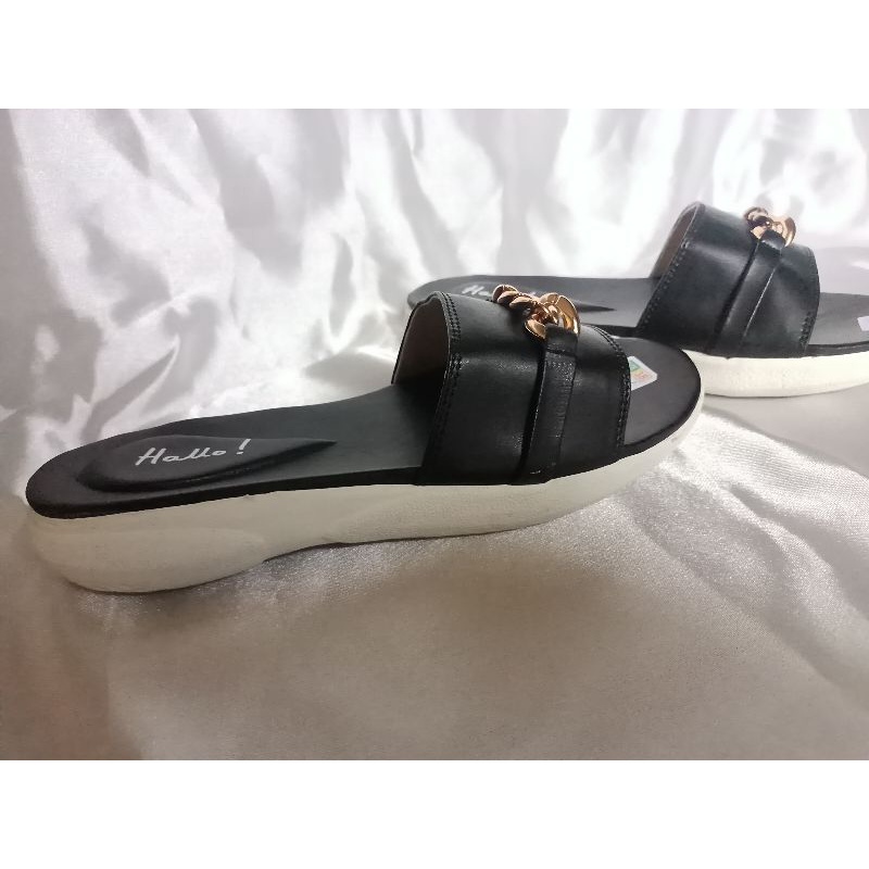 Hello! Slip On Sandal Platform Sendal Fashion Cewek Korean style (Hello Rantai Tiara)