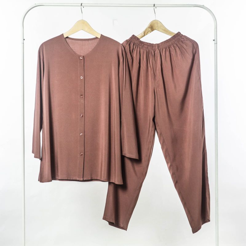 (PIYAMA POLOS) PIYAMA RAYON PAJAMAS RAYON SET BAJU WANITA VIRAL ELEGAN MURAH-CINNAMON