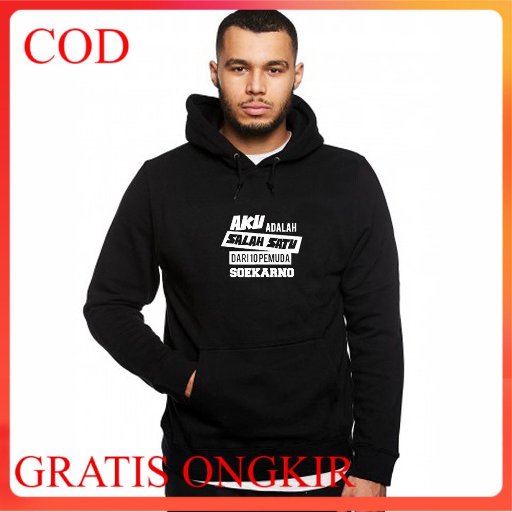 Hoodie Jaket Sweater Pria Jumper Polos Bahan Fleece Hoodie Pemuda Soekarno
