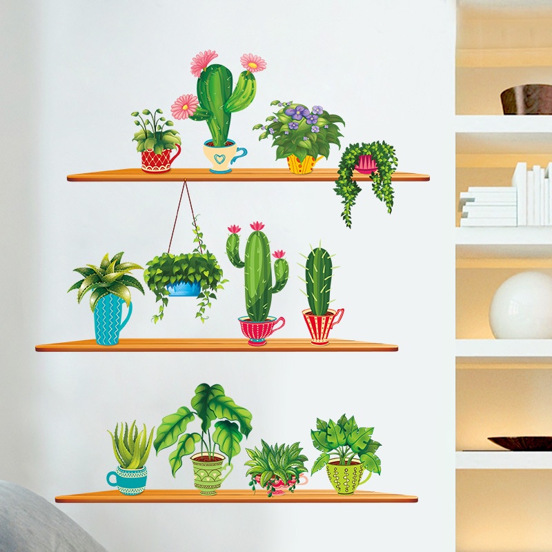 Reliza Wall Sticker Cactus In Style Pot Garden LDR9309 Stiker Dinding