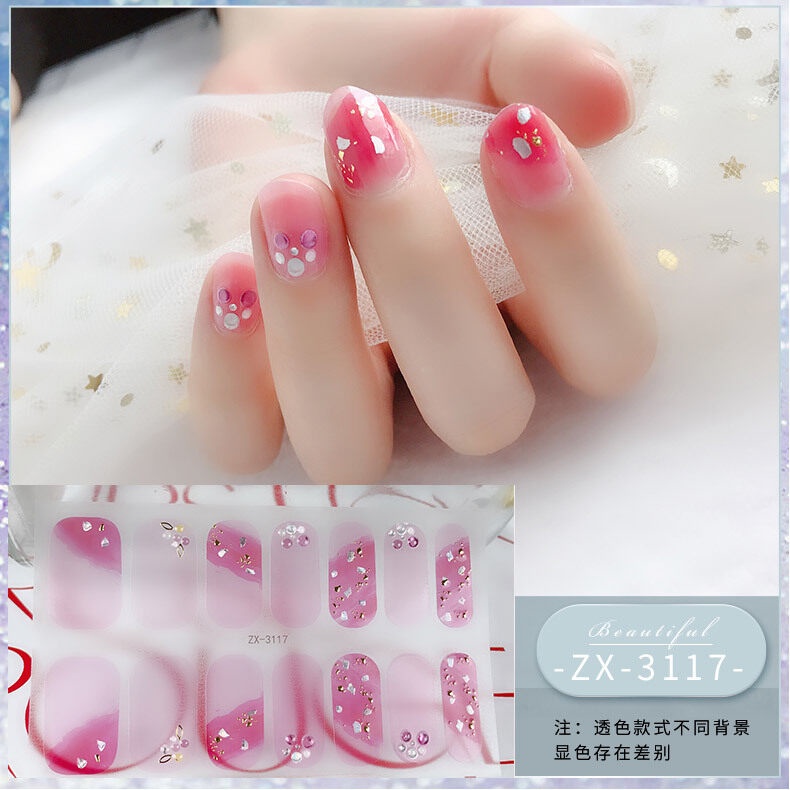 ZX 14Pcs/Set Stiker Kuku 3d Desain Bermotif High End Berlian Mutiara Permata Warna-Warni Untuk Tempel Tahan Air Tahan Lama Menicure Stickers Korea Self Adhesive Fashion Sticker kuku Full Aksesoris Dapat Kupas Mudah Digunakan Dan Dilepas Anti Air Nail Art