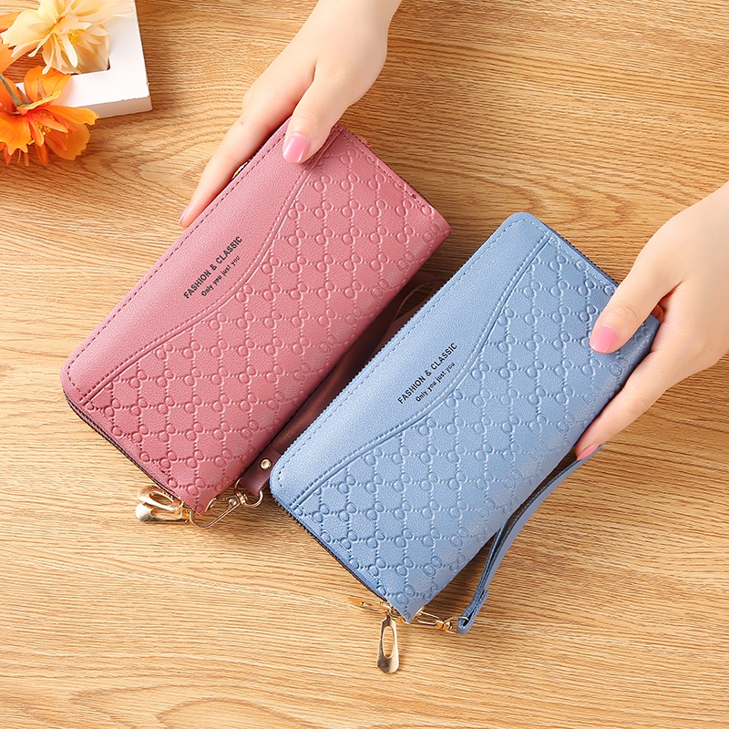 Dompet Panjang Wanita Zipper Dompet Clutch 2 Resleting Women Wallet Fashion Style Kulit PU Azgalery D56