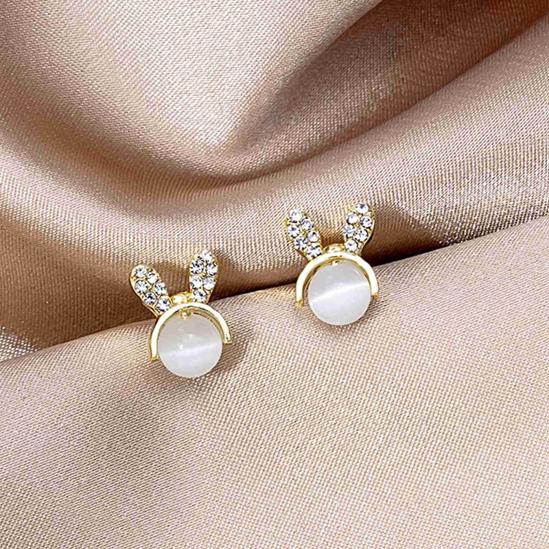 Anting Tusuk Sterling Silver 925 Desain Kelinci Lucu Hias Berlian Untuk Wanita