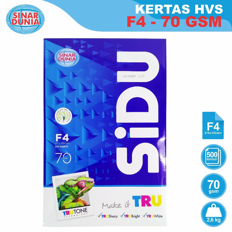 

[RIM] KERTAS HVS SIDU F4 70 GSM FOLIO KERTAS FOTOKOPI SINAR DUNIA^