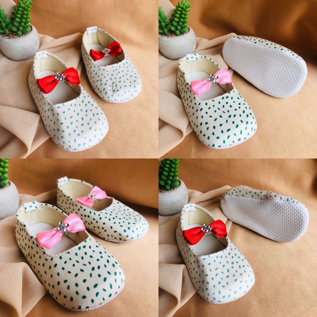 Sepatu PRE PITA Prewalker Bayi Perempuan Umur 0 Bulan - 12 Bulan Model Slip on Pita Baby Girl Lucu Murah PRE BINTIK PITA